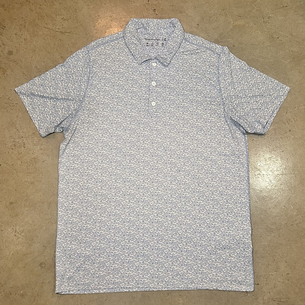 Abercrombie Fitch Polo Shirt Mens Medium Blue Cocktail Drink Print Performance